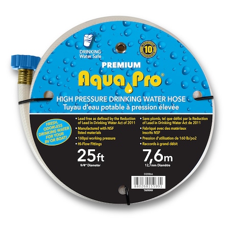 Aqua Pro Aqua Pro W20866; Fresh Water Hose; Not Heated; 5/8 Inch Diam; 25 Foot Length; 160 PSI; White W20866